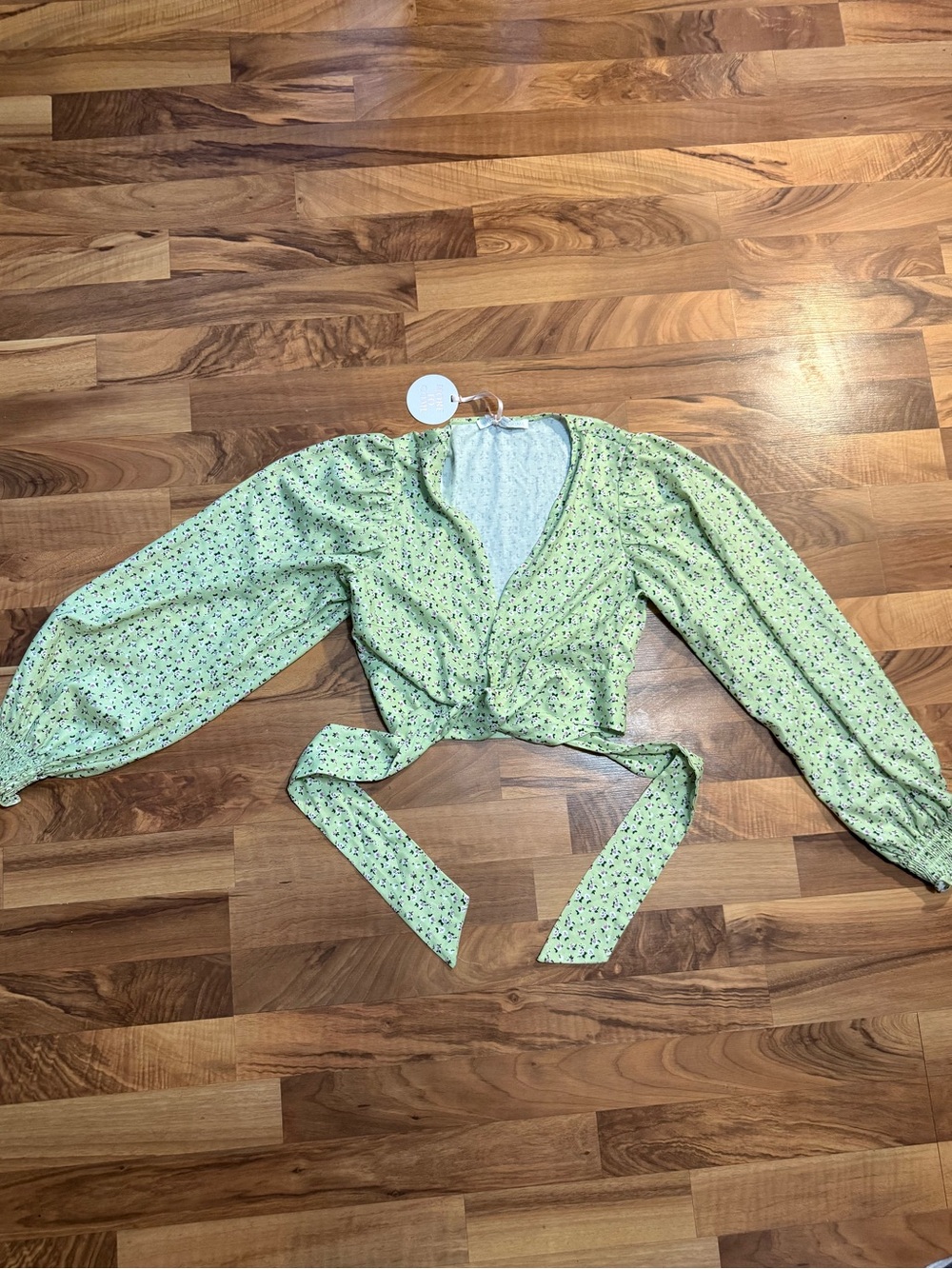 Crop Wrap Top - Light Green Floral